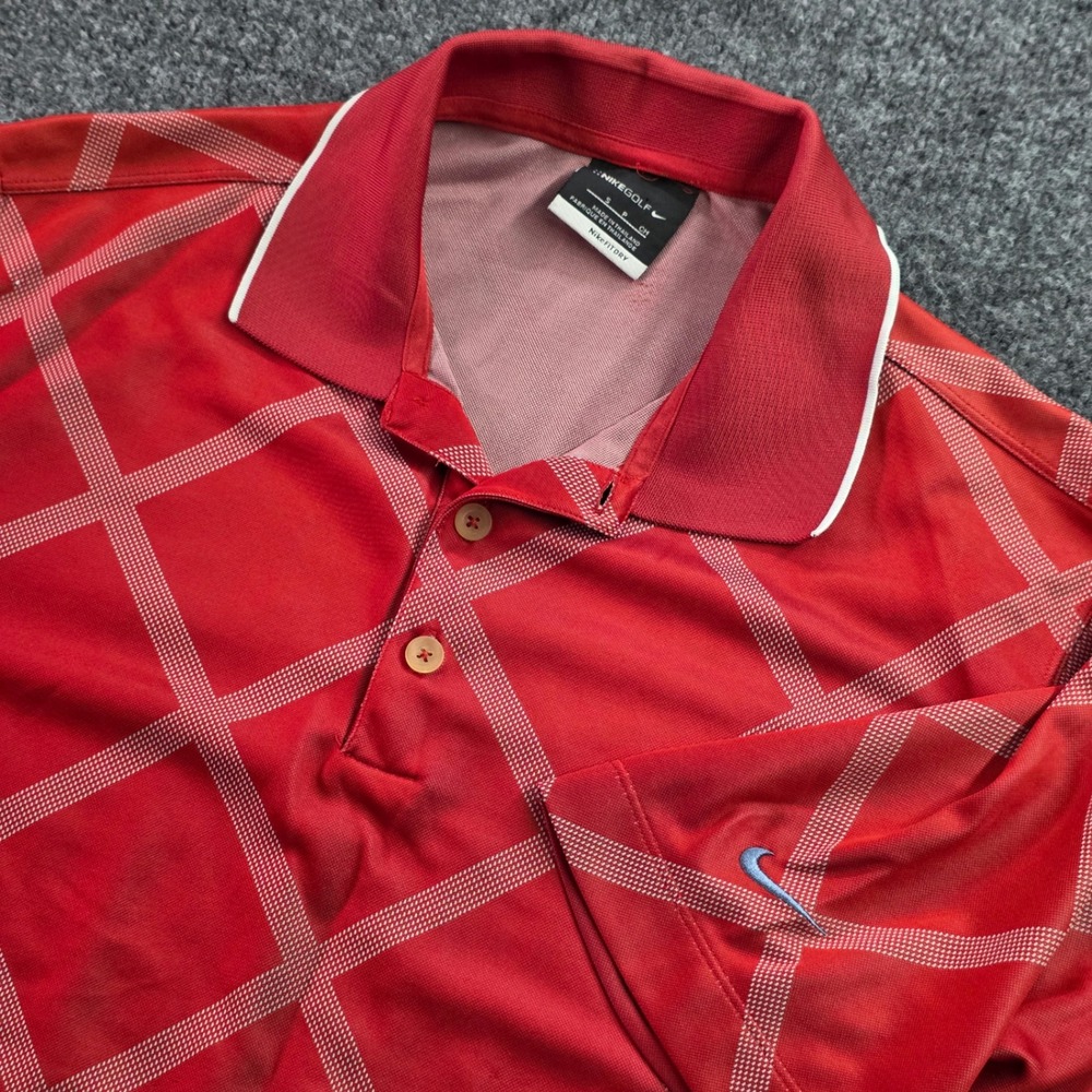 Nike Golf Polo Shirt Red Diamond Grid Plaid Fit Dry Men Small S 372440-648 Short